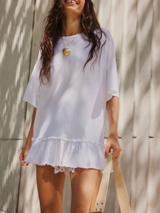 We The Free Dresses & Skirts - Free People We The Free Why Yes Dress White Mini Ruffle Hem Oversized XL